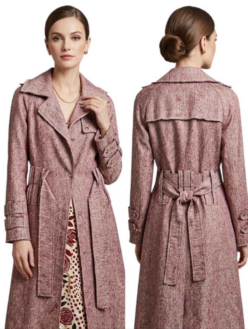 Raw Silk Boho Poleci Pink Trench Coat 2